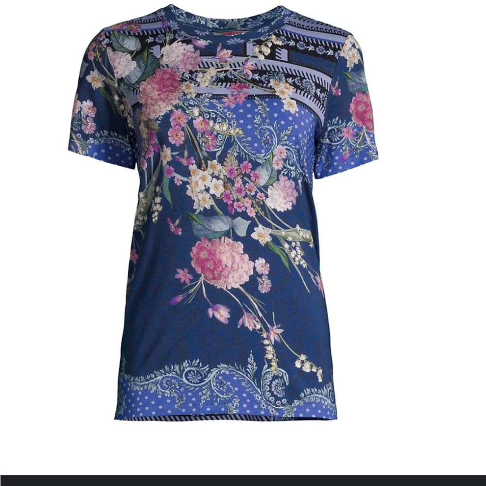 Johnny Was Navy Floral Short Sleeve Top